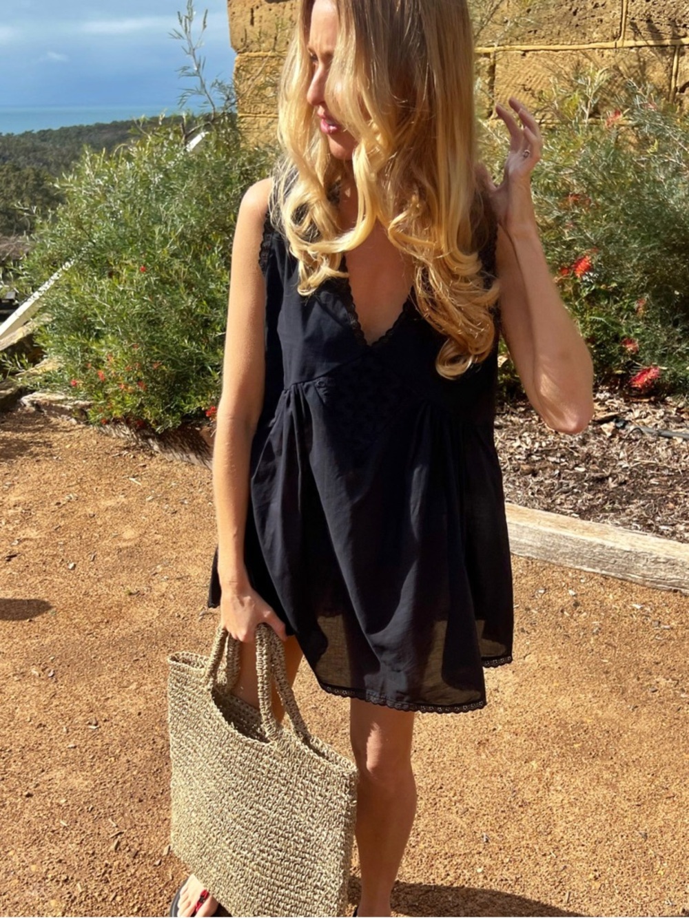 LANEWAY THE LABEL Vintage Cotton Mini Dress in Black/Noir XS - Picture 2 of 6